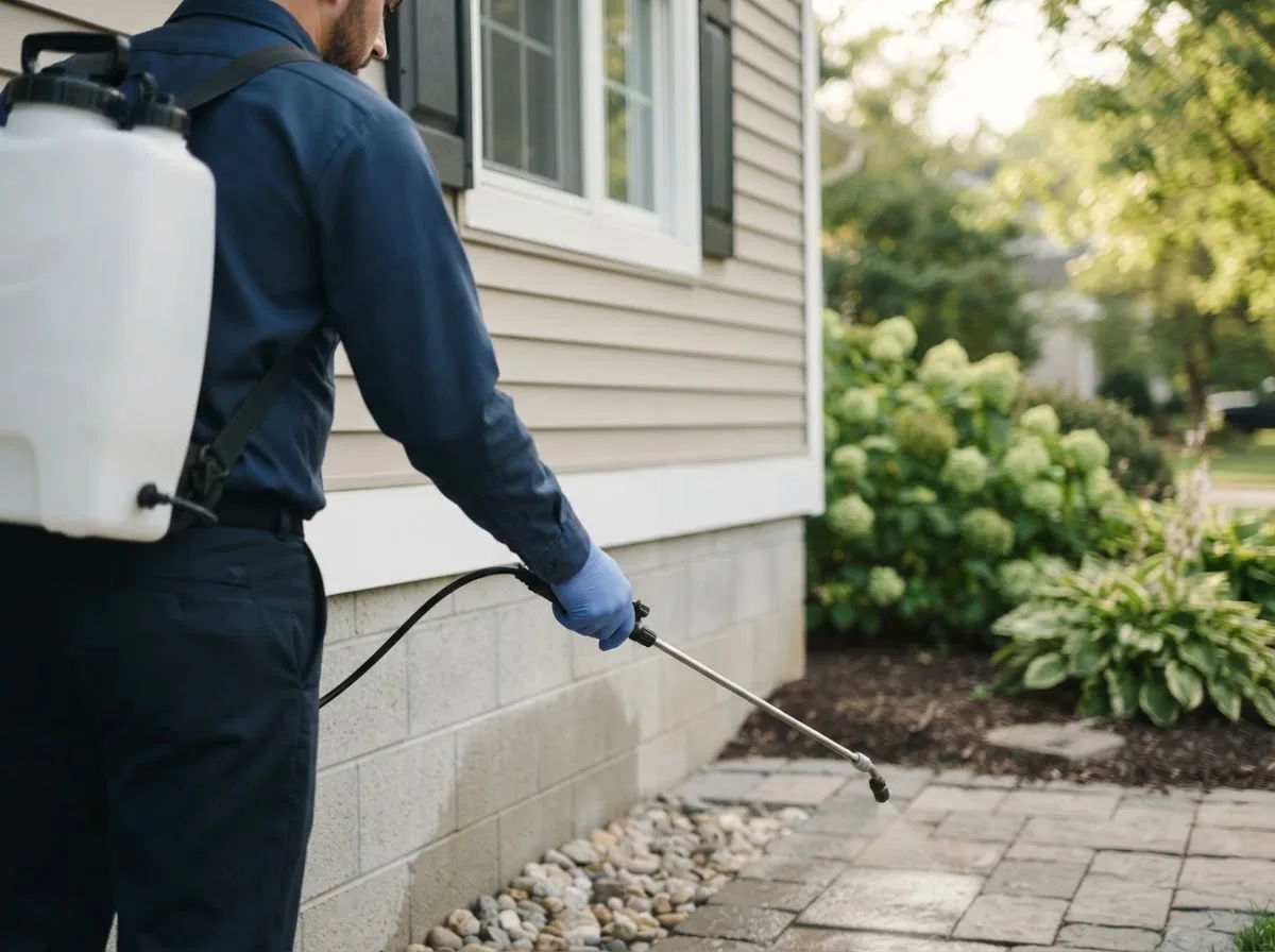 Pest control technician inspecting a home in Arthur, ND